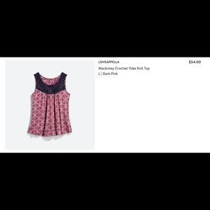 Loveappella Mackinley Crochet Yoke Knit Top - L Dark Pink